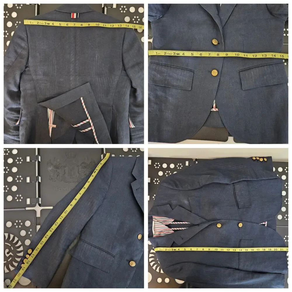 Thom Browne Women's Navy Blue Linen Nautical Blazer Jacket | Size‎ 0 | FLAWS